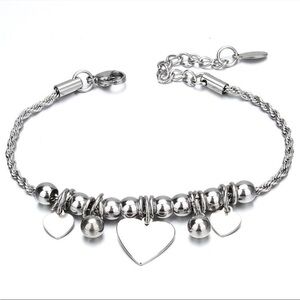 Stainless steel rope chain bracelet with heart charms